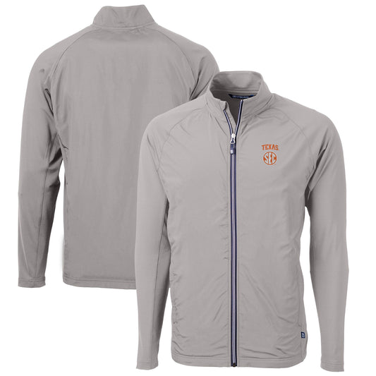 Men's Cutter & Buck Gray Texas Longhorns SEC Big & Tall Adapt Eco Knit Hybrid Recycled Full-Zip Jacket