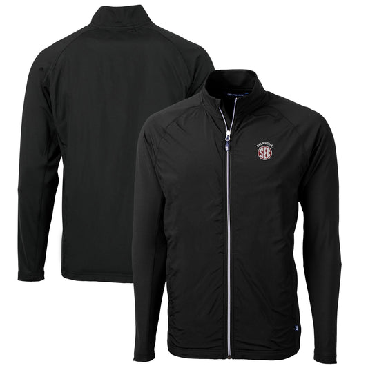 Men's Cutter & Buck Black Oklahoma Sooners SEC Big & Tall Adapt Eco Knit Hybrid Recycled Full-Zip Jacket