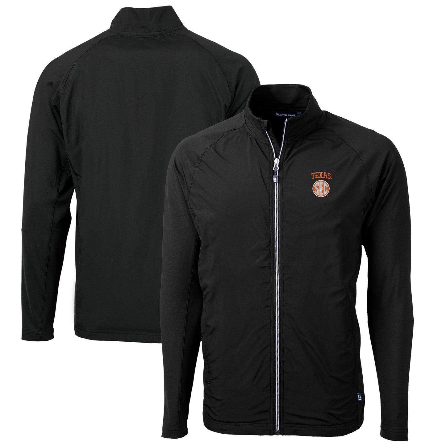 Men's Cutter & Buck Black Texas Longhorns SEC Big & Tall Adapt Eco Knit Hybrid Recycled Full-Zip Jacket