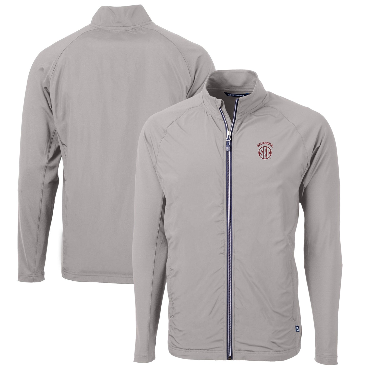 Men's Cutter & Buck Gray Oklahoma Sooners SEC Big & Tall Adapt Eco Knit Hybrid Recycled Full-Zip Jacket