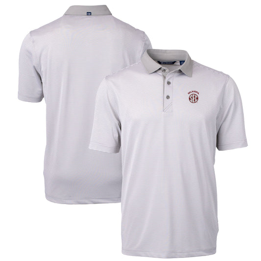 Men's Cutter & Buck Gray/White Oklahoma Sooners SEC Big & Tall Virtue Eco Pique Micro Stripe Recycled Polo