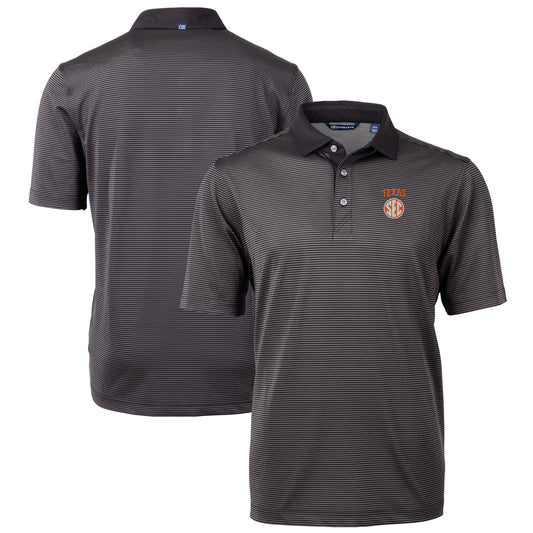 Men's Cutter & Buck Black/Gray Texas Longhorns SEC Big & Tall Virtue Eco Pique Micro Stripe Recycled Polo