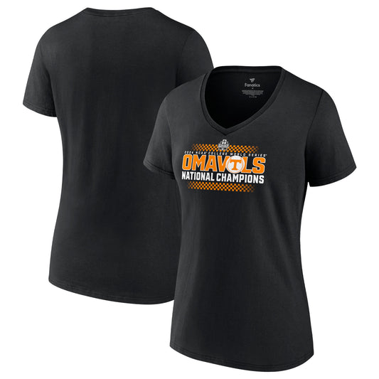 Women's Fanatics Black Tennessee Volunteers 2024 NCAA Men's Baseball College World Series Champions Hometown V-Neck T-Shirt