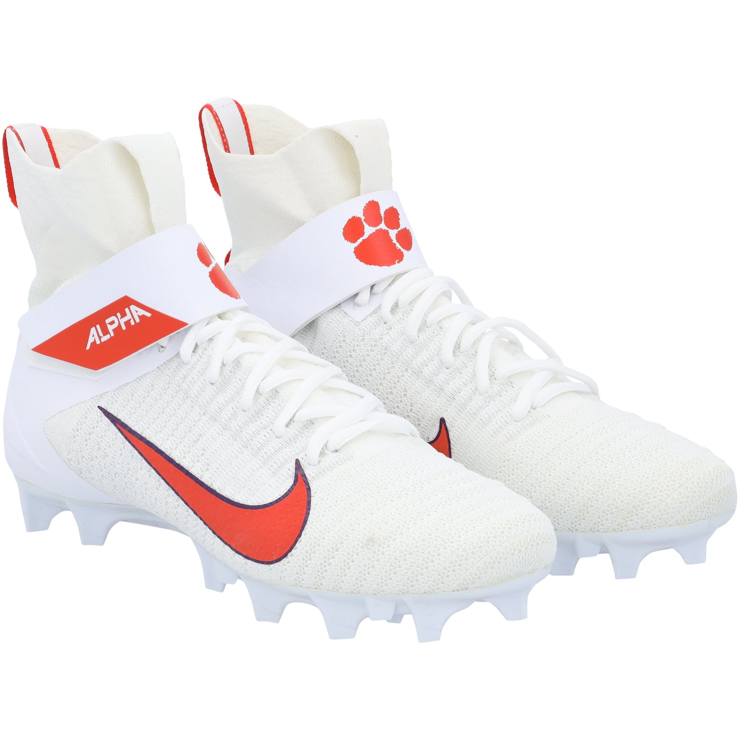 Clemson Tigers Team-Issued White/Orange Alpha Elite 2 Nike Cleats from the Football Program