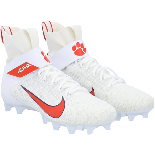 Clemson Tigers Team-Issued White/Orange Alpha Elite 2 Nike Cleats from the Football Program