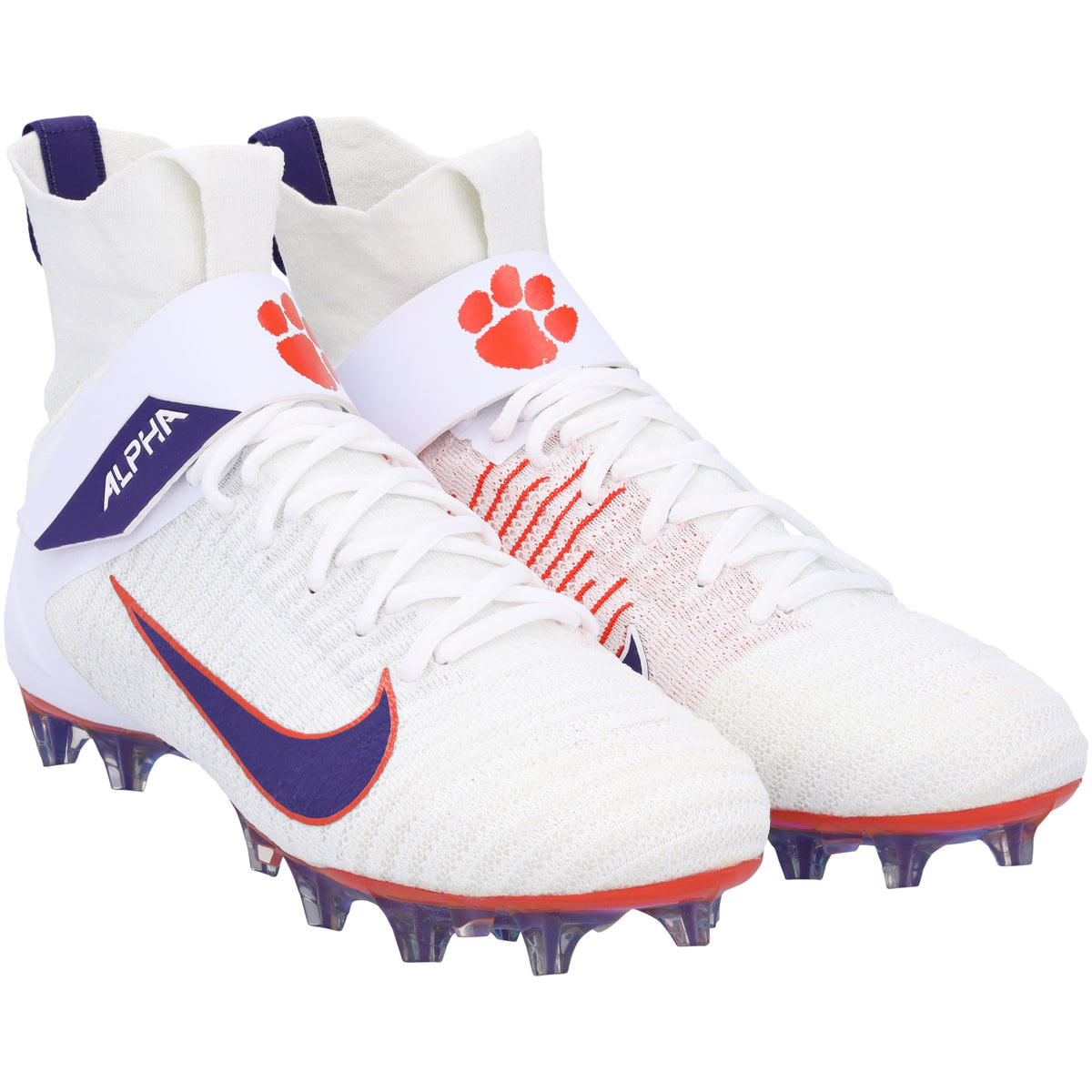 Clemson Tigers Team-Issued White/Purple Alpha Elite 2 Nike Cleats from the Football Program