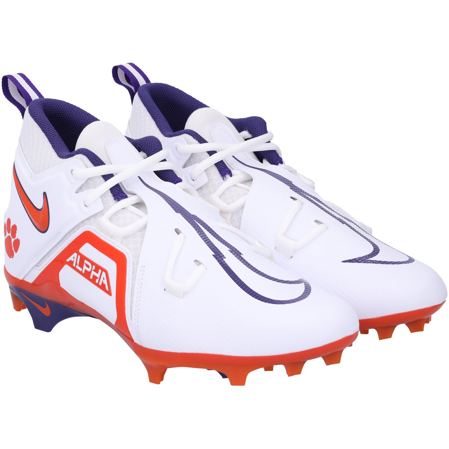 Clemson Tigers Team-Issued White Alpha Pro 3 Nike Cleats from the Football Program