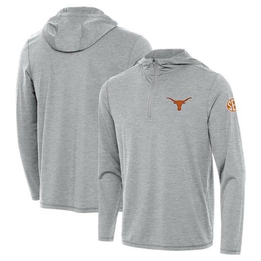 Men's Antigua Heather Gray Texas Longhorns SEC Tidy Quarter-Zip Pullover Hoodie