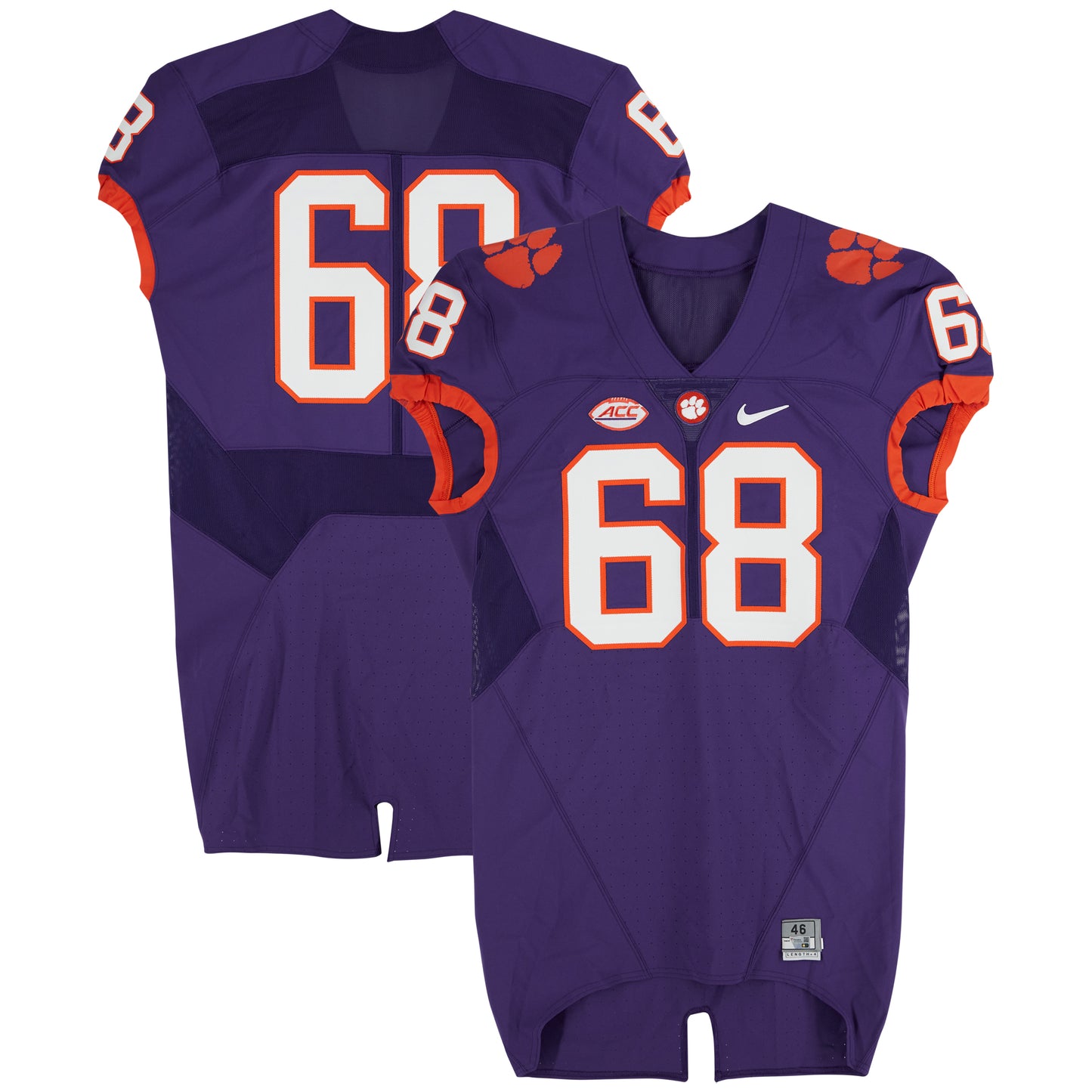 Clemson Tigers Team-Issued Nike #68 Purple Jersey from the Football Program - Size 46+4