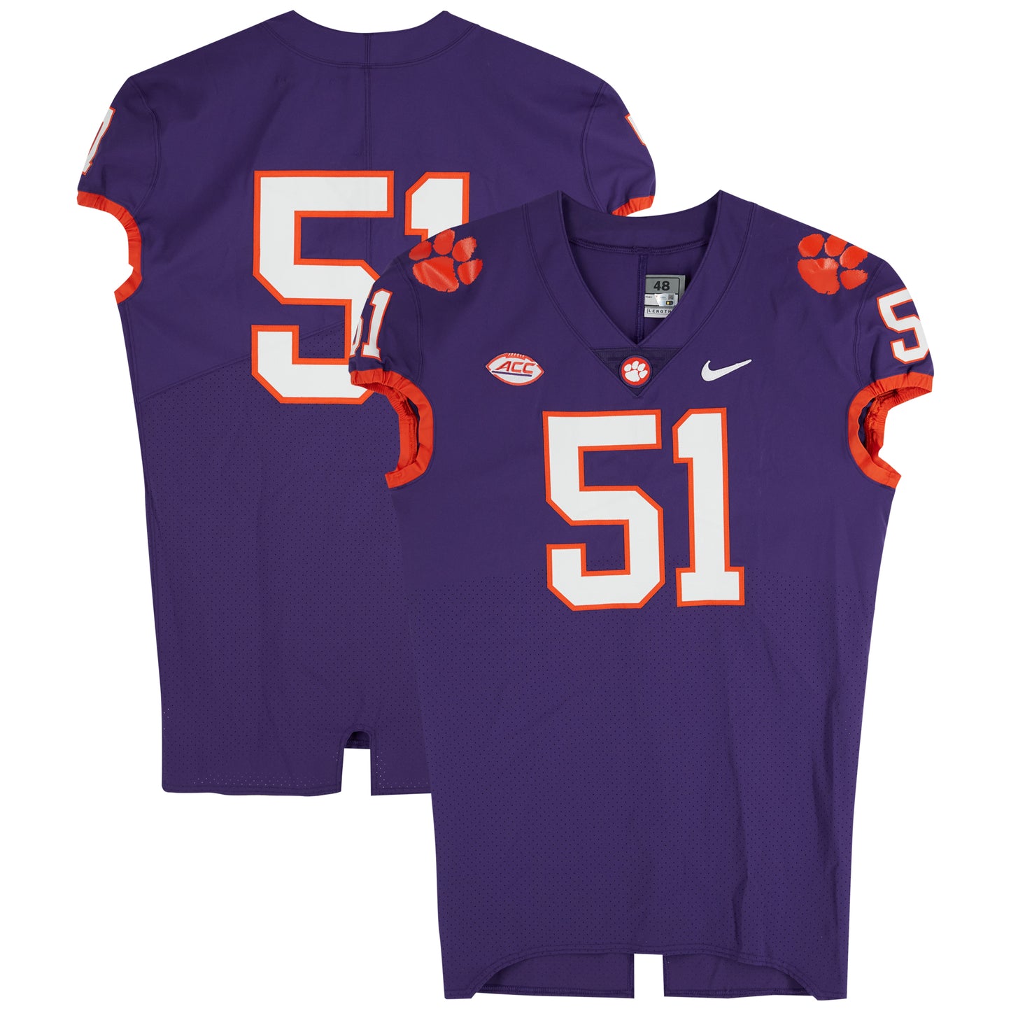 Clemson Tigers Team-Issued Nike #51 Purple Jersey from the Football Program - Size 48+4