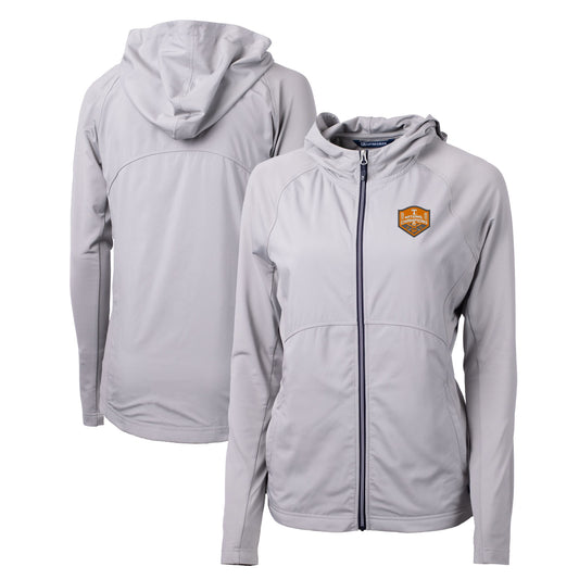 Women's Cutter & Buck Gray Tennessee Volunteers 2024 NCAA Men's Baseball College World Series National Champions Adapt Eco Knit Hybrid Recycled Full-Zip Jacket