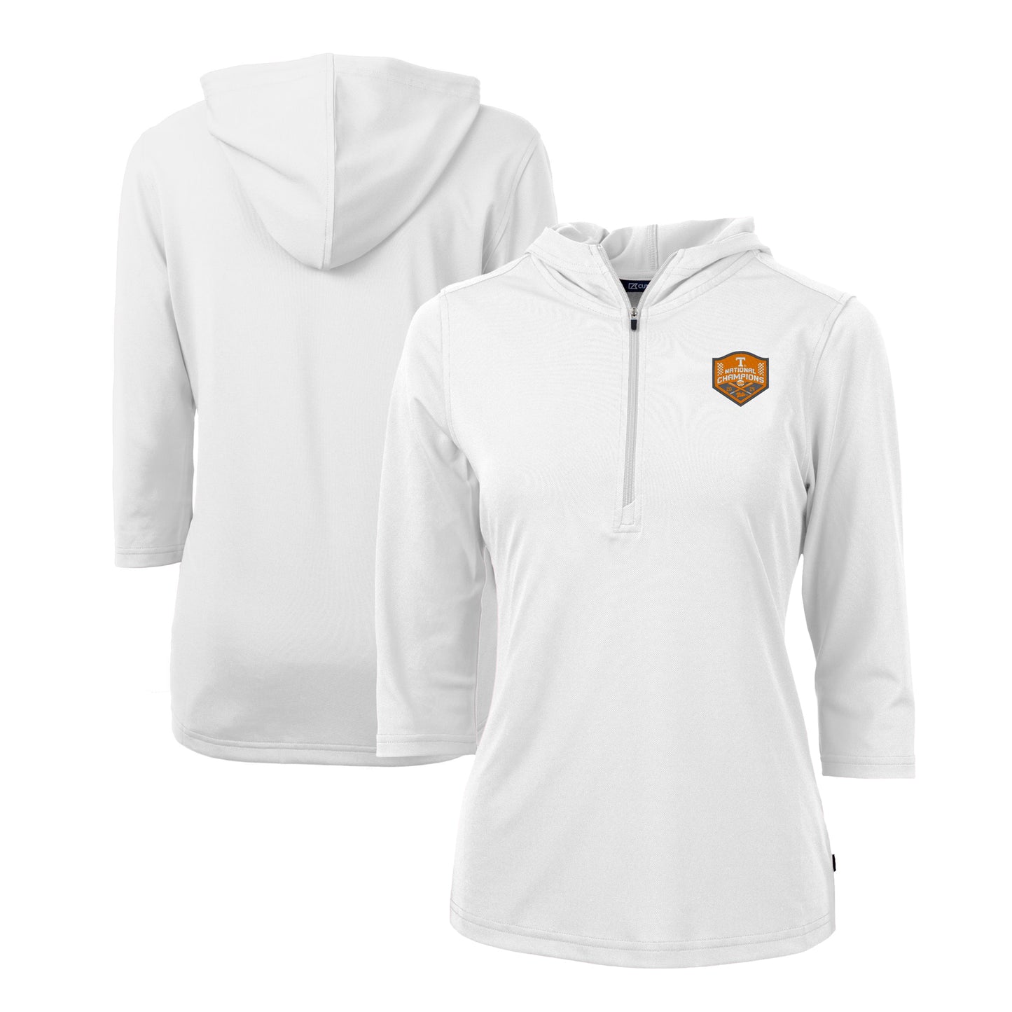 Women's Cutter & Buck White Tennessee Volunteers 2024 NCAA Men's Baseball College World Series National Champions Virtue Eco Pique Recycled 3/4-Sleeve Half-Zip Pullover Hoodie