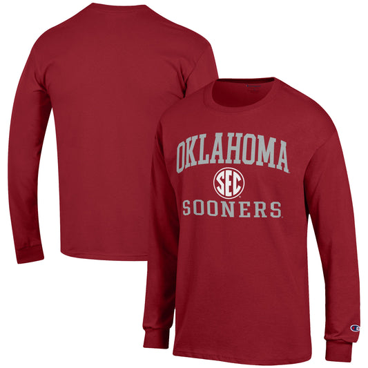 Men's Champion Crimson Oklahoma Sooners SEC Long Sleeve T-Shirt