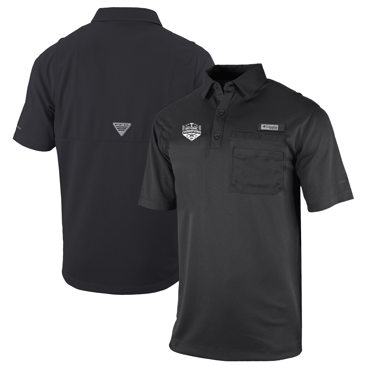 Men's Columbia Black Tennessee Volunteers 2024 NCAA Men's Baseball College World Series National Champions Omni-Wick Flycaster Pocket Polo