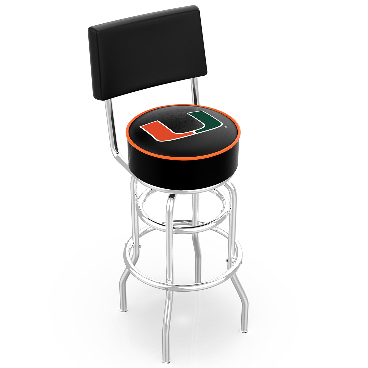 Miami Hurricanes 25" Chrome Double Ring Swivel Bar Stool with Back