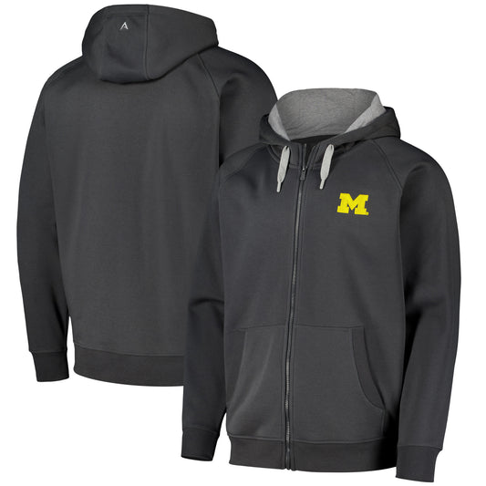 Men's Antigua Charcoal Michigan Wolverines Victory Full-Zip Hoodie