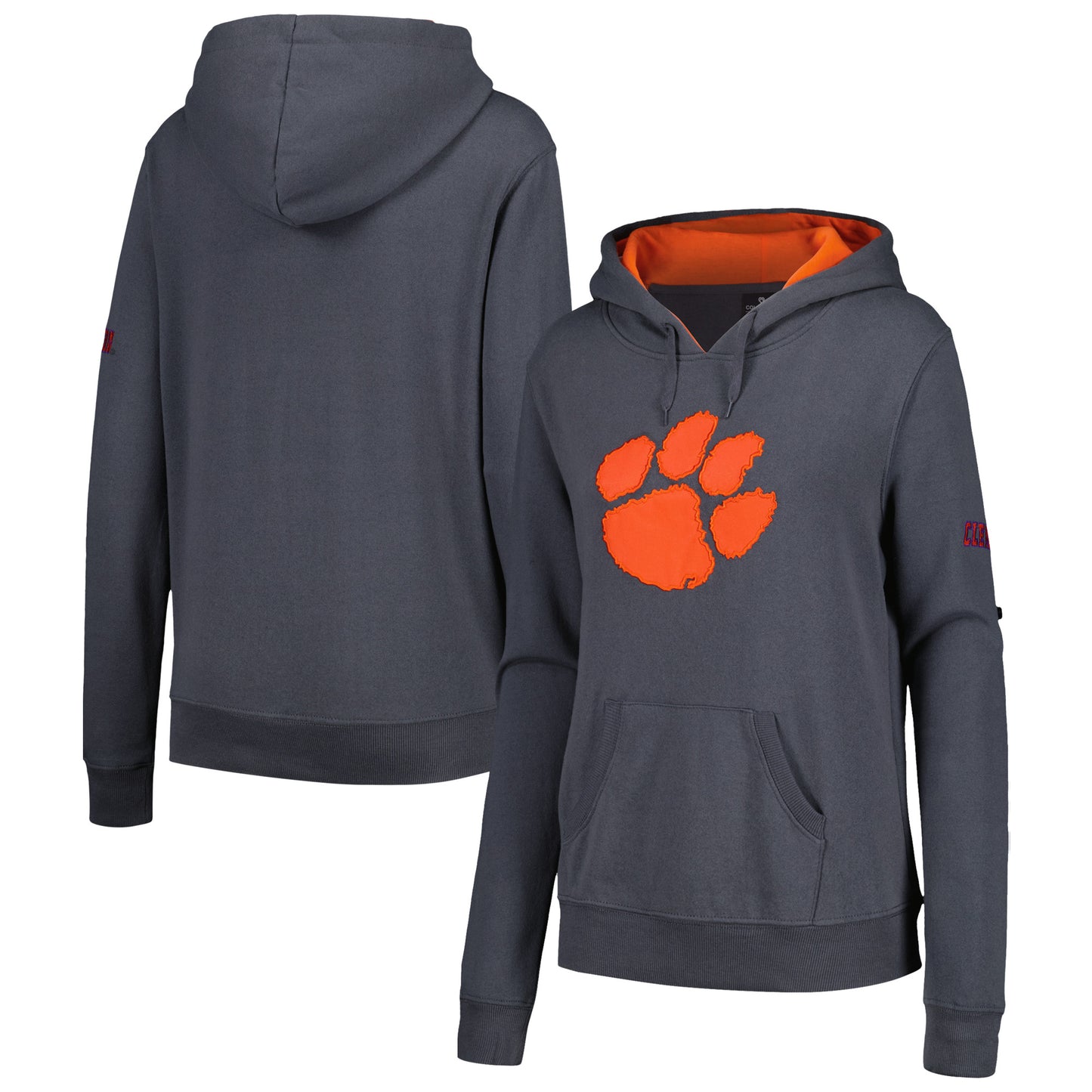 Women's Stadium Athletic Charcoal Clemson Tigers Big Logo Pullover Hoodie