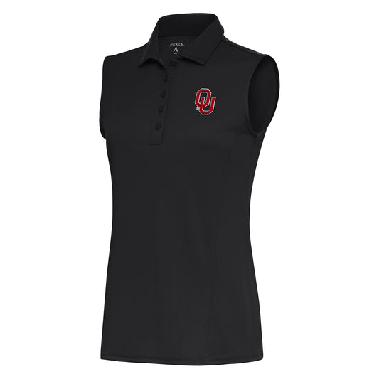 Women's Antigua Charcoal Oklahoma Sooners Tribute Sleeveless Polo
