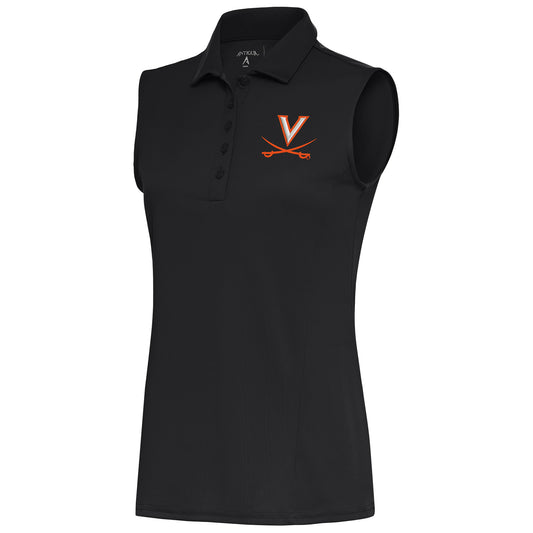 Women's Antigua Charcoal Virginia Cavaliers Tribute Sleeveless Polo