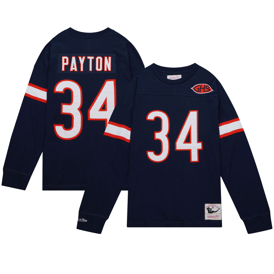 Men's Mitchell & Ness Walter Payton Navy Chicago Bears Throwback Retired Player Name & Number Long Sleeve Top