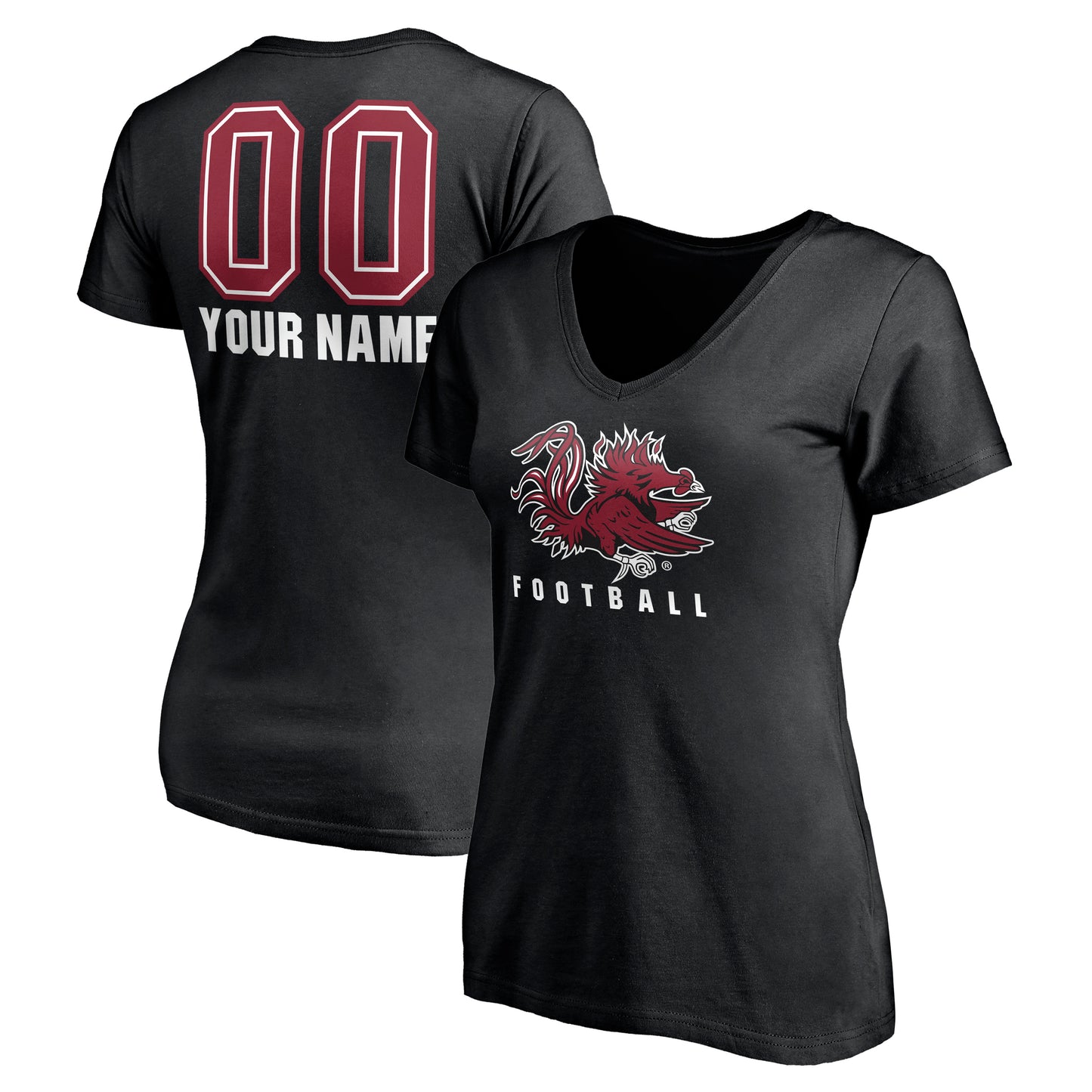 Women's Black South Carolina Gamecocks Personalized Any Name & Number Midnight Mascot V-Neck T-Shirt