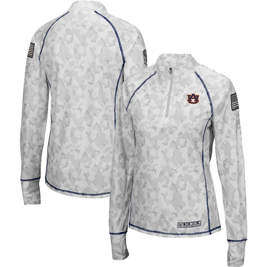 Women's Colosseum White Auburn Tigers OHT Military Appreciation Officer Arctic Camo Fitted Lightweight 1/4-Zip Jacket