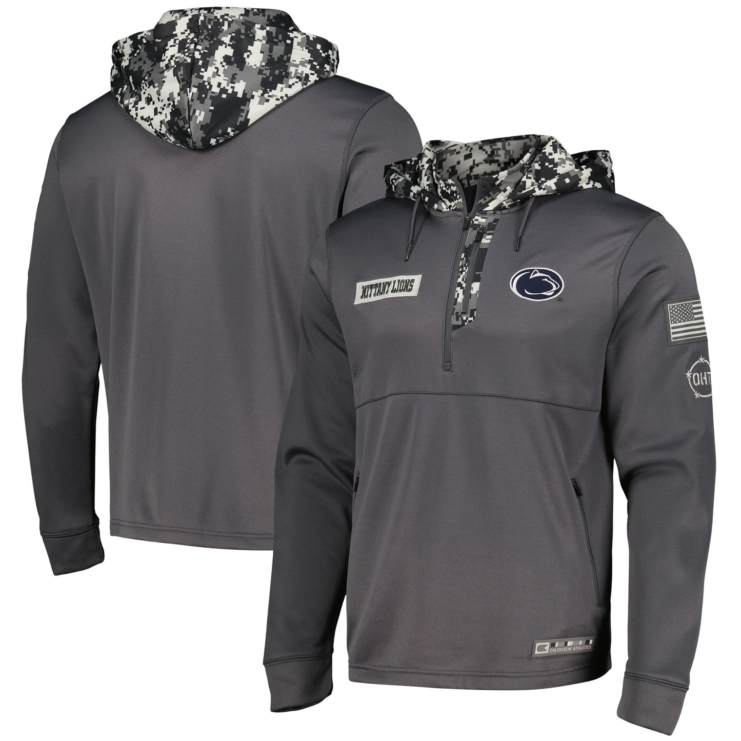 Men's Colosseum Charcoal Penn State Nittany Lions OHT Military Appreciation Digital Camo Quarter-Zip Hoodie