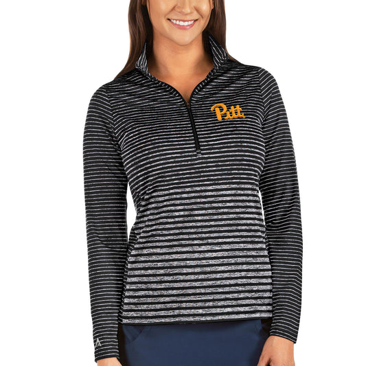 Women's Antigua Black/Heathered Black Pitt Panthers Pace Half-Zip Pullover Jacket