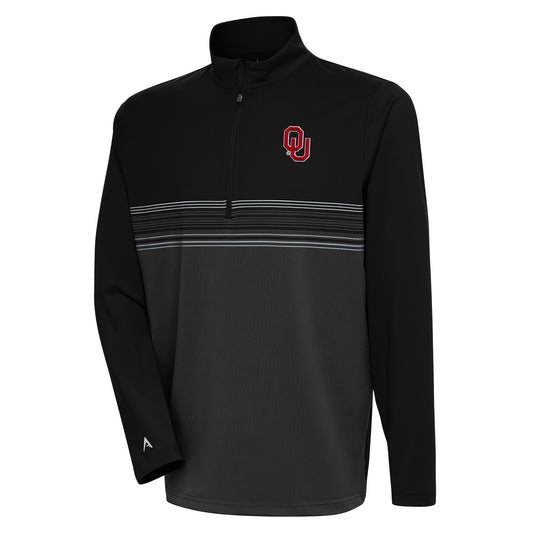 Men's Antigua Black/Gray Oklahoma Sooners Pace Quarter-Zip Pullover Jacket