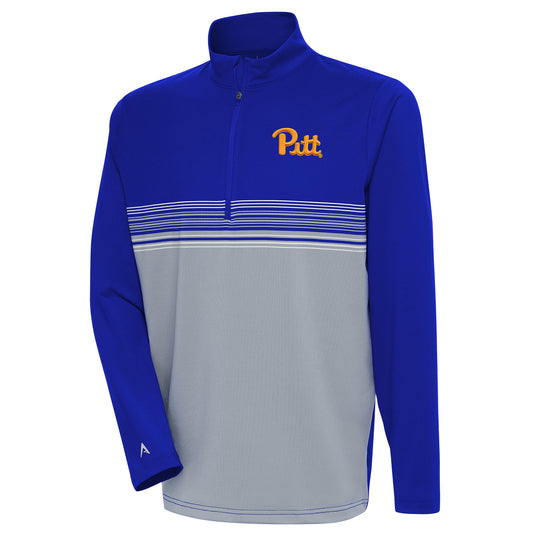 Men's Antigua Royal/Gray Pitt Panthers Pace Quarter-Zip Pullover Jacket