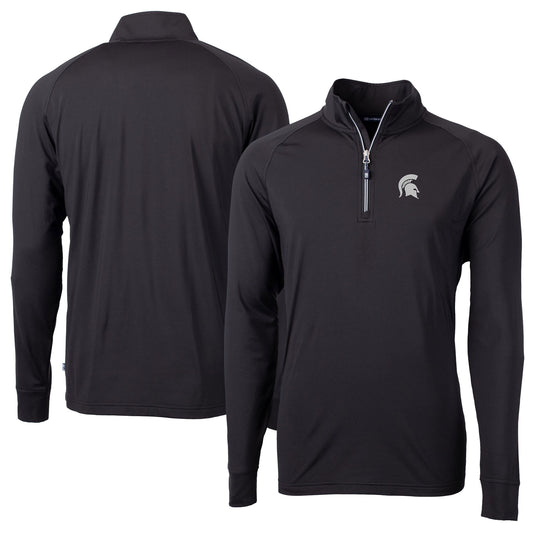 Men's Cutter & Buck Black Michigan State Spartans Adapt Eco Knit Quarter-Zip Pullover Jacket
