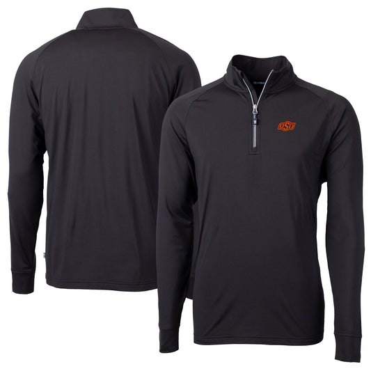 Men's Cutter & Buck Black Oklahoma State Cowboys Adapt Eco Knit Quarter-Zip Pullover Jacket