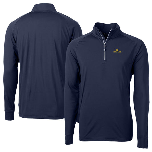 Men's Cutter & Buck Navy Notre Dame Fighting Irish Adapt Eco Knit Quarter-Zip Pullover Jacket