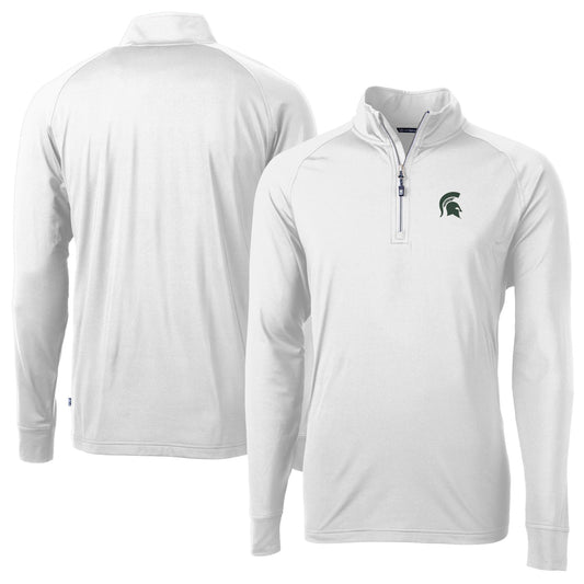 Men's Cutter & Buck White Michigan State Spartans Adapt Eco Knit Quarter-Zip Pullover Jacket