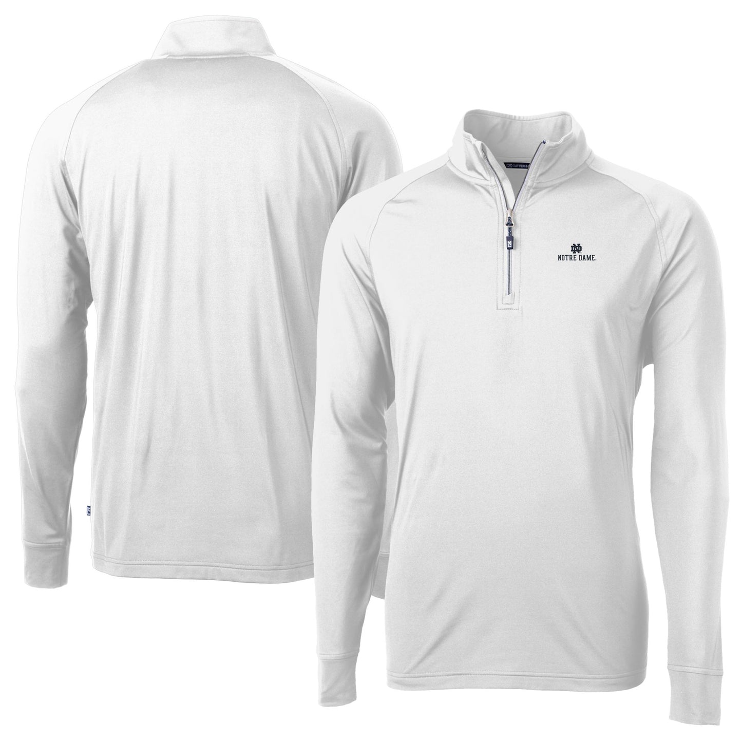 Men's Cutter & Buck White Notre Dame Fighting Irish Adapt Eco Knit Quarter-Zip Pullover Jacket