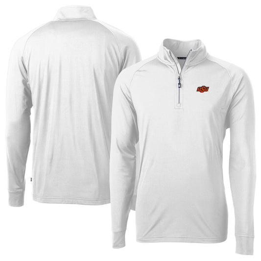 Men's Cutter & Buck White Oklahoma State Cowboys Adapt Eco Knit Quarter-Zip Pullover Jacket