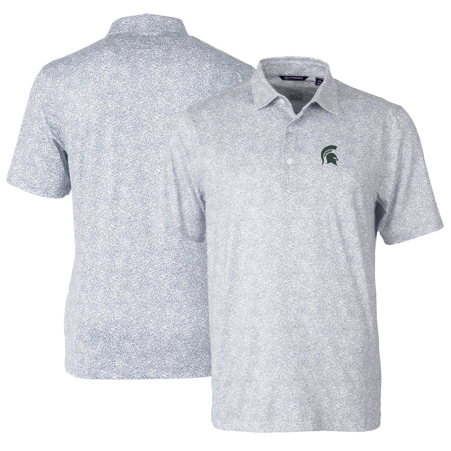 Men's Cutter & Buck Gray Michigan State Spartans Pike Constellation Print Stretch Polo