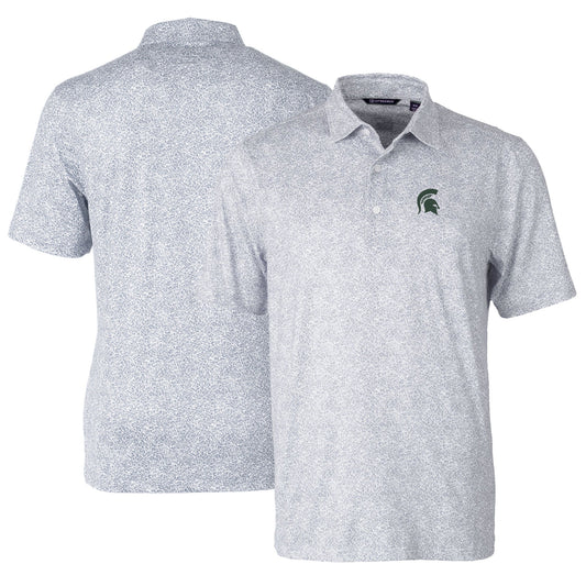 Men's Cutter & Buck Gray Michigan State Spartans Pike Constellation Print Stretch Polo