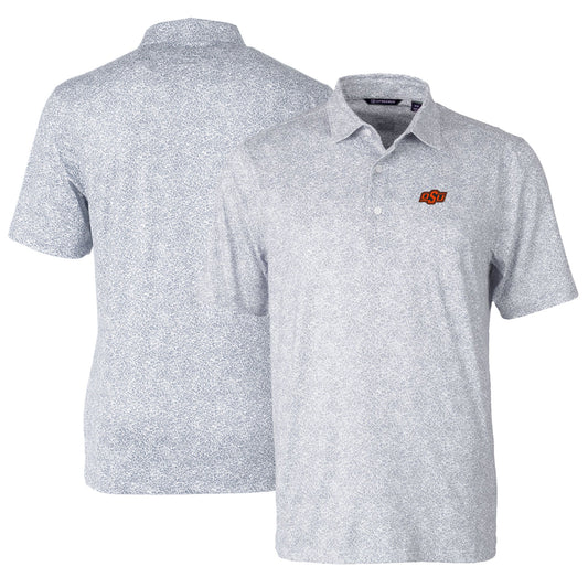 Men's Cutter & Buck Gray Oklahoma State Cowboys Pike Constellation Print Stretch Polo