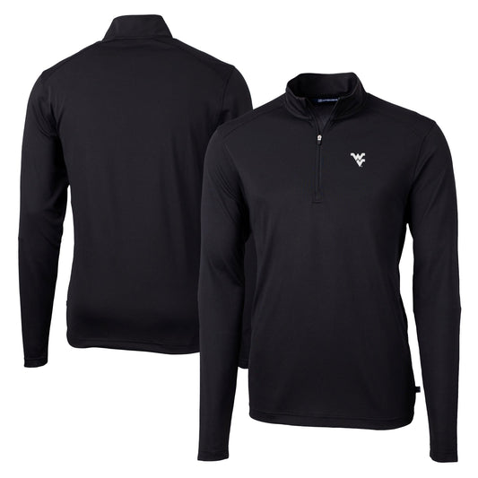 Men's Cutter & Buck Black West Virginia Mountaineers Virtue Eco Pique Recycled Quarter-Zip Jacket