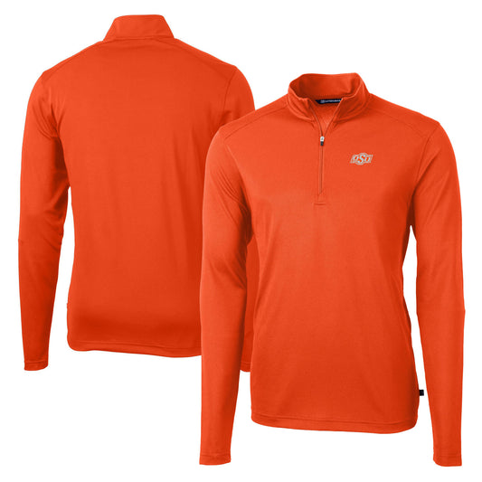 Men's Cutter & Buck Orange Oklahoma State Cowboys Virtue Eco Pique Recycled Quarter-Zip Jacket