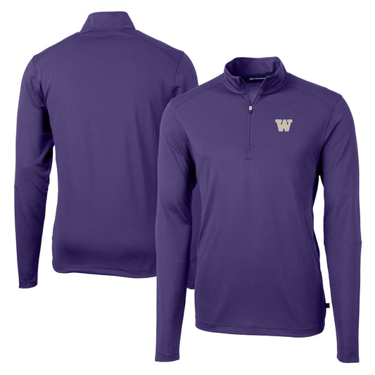 Men's Cutter & Buck Purple Washington Huskies Virtue Eco Pique Recycled Quarter-Zip Jacket