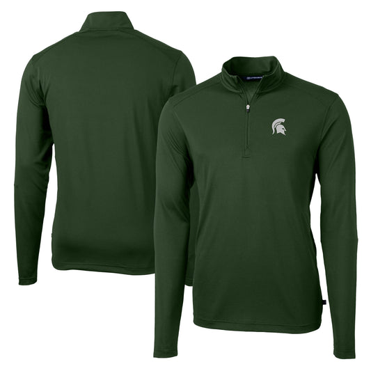 Men's Cutter & Buck Green Michigan State Spartans Virtue Eco Pique Recycled Quarter-Zip Jacket