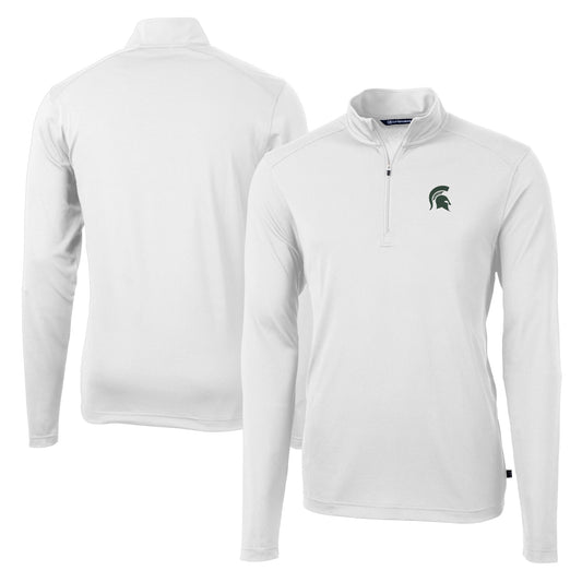 Men's Cutter & Buck White Michigan State Spartans Virtue Eco Pique Recycled Quarter-Zip Jacket