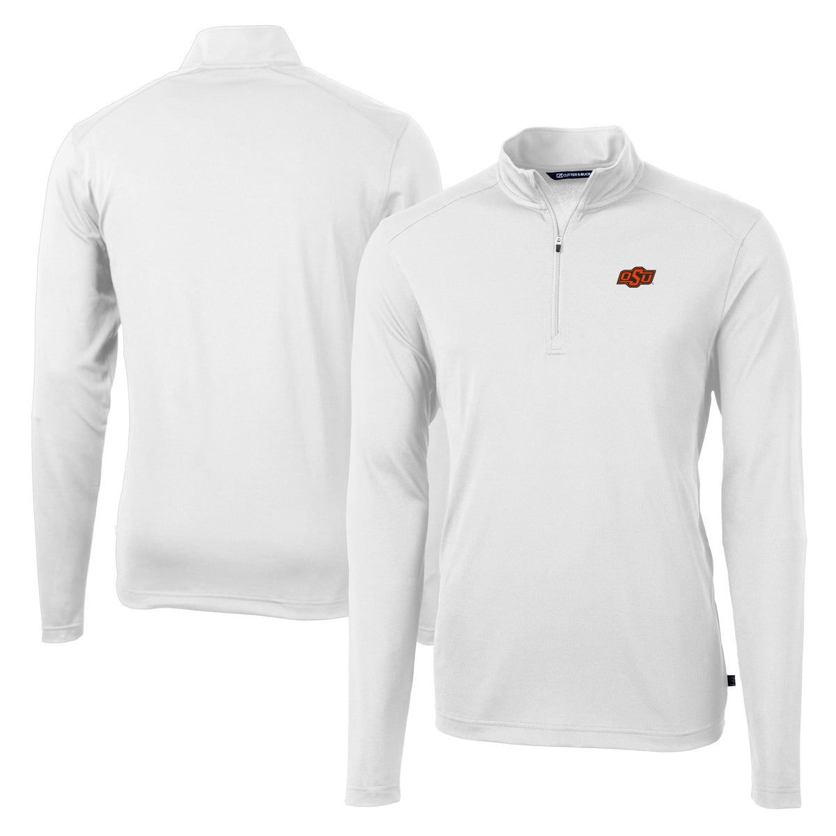 Men's Cutter & Buck White Oklahoma State Cowboys Virtue Eco Pique Recycled Quarter-Zip Jacket
