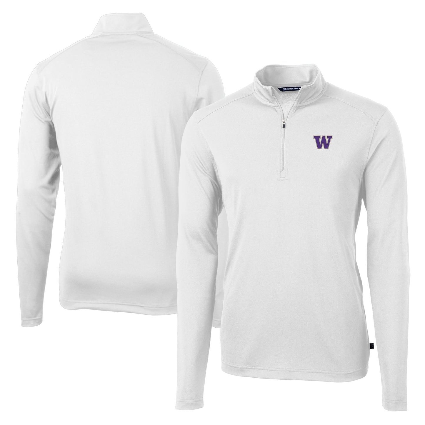 Men's Cutter & Buck White Washington Huskies Virtue Eco Pique Recycled Quarter-Zip Jacket