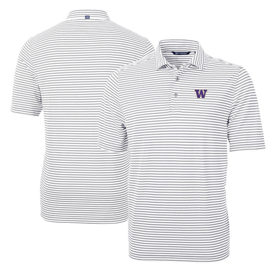 Men's Cutter & Buck Gray Washington Huskies Virtue Eco Pique Stripe Recycled Polo