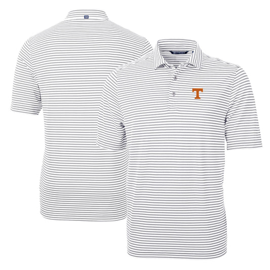 Men's Cutter & Buck Gray Tennessee Volunteers Virtue Eco Pique Stripe Recycled Polo