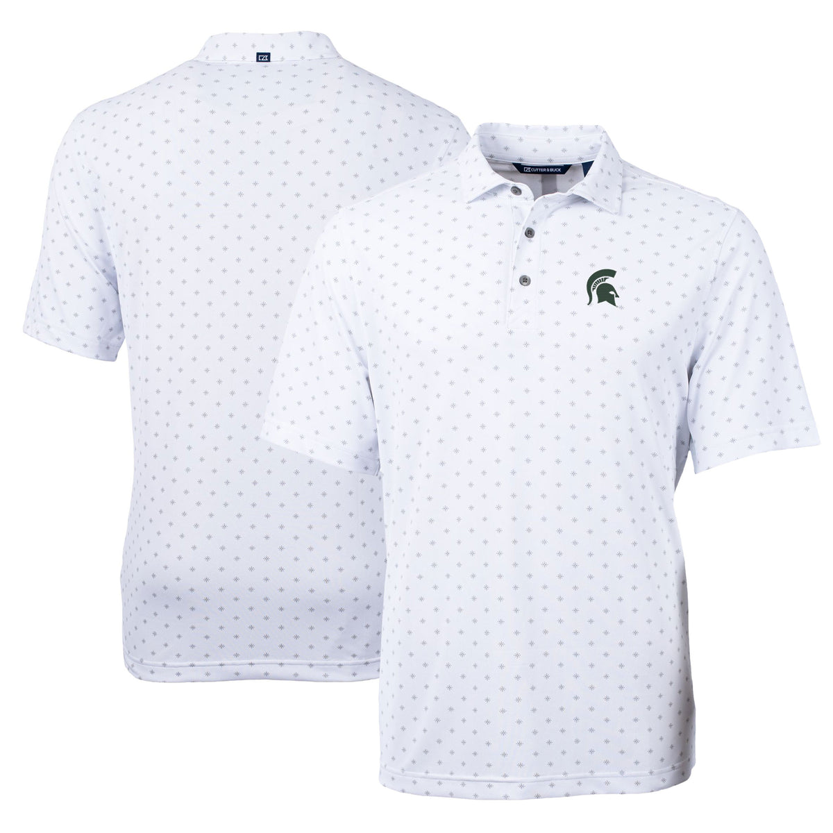 Men's Cutter & Buck White Michigan State Spartans Virtue Eco Pique Tile Print Polo
