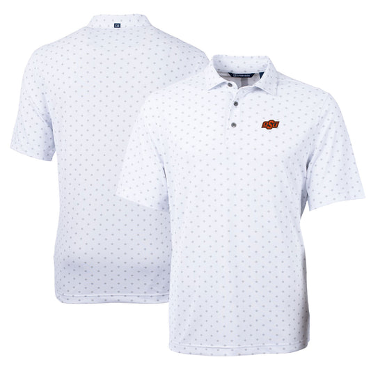 Men's Cutter & Buck White Oklahoma State Cowboys Virtue Eco Pique Tile Print Polo